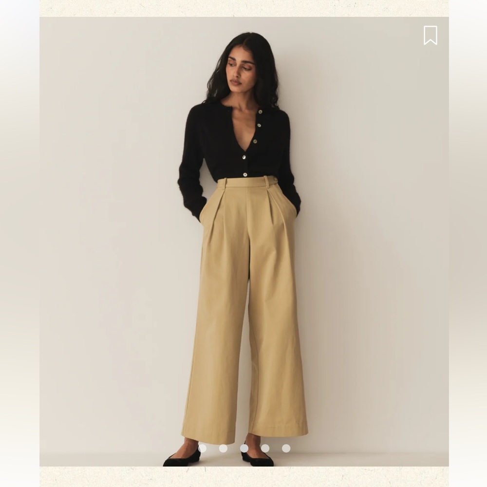 Doen Hilaire Wide-Leg High-Waist Pants in Khaki (Stone) - Picture 3 of 8